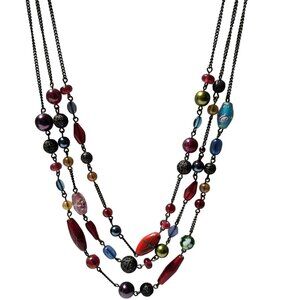 Vintage Boho Colorful Beaded Necklace Multi Strand Retro Fashion Jewelry Women